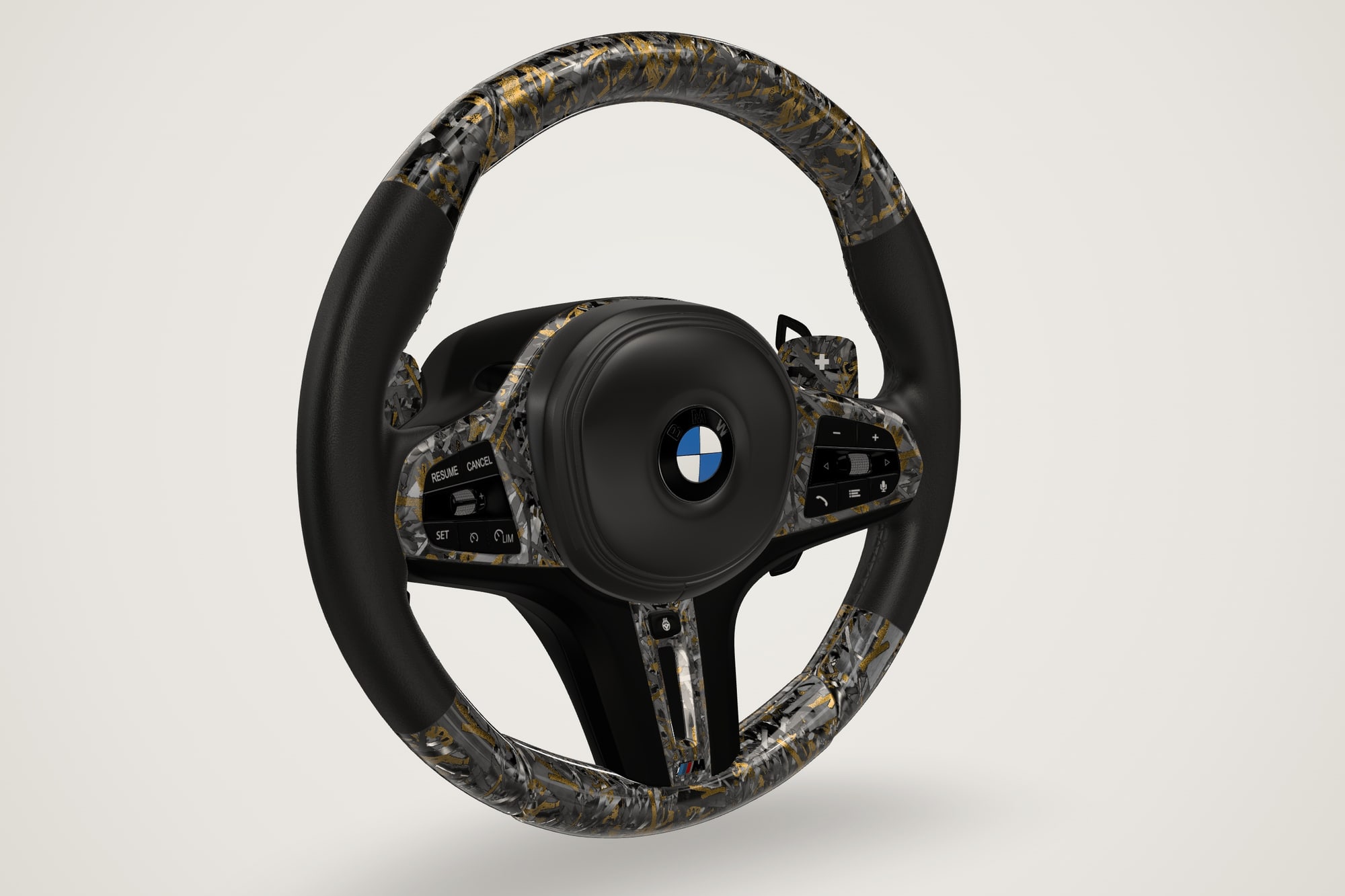 BMW M wheel in black Nappa with gold-effect forged carbon