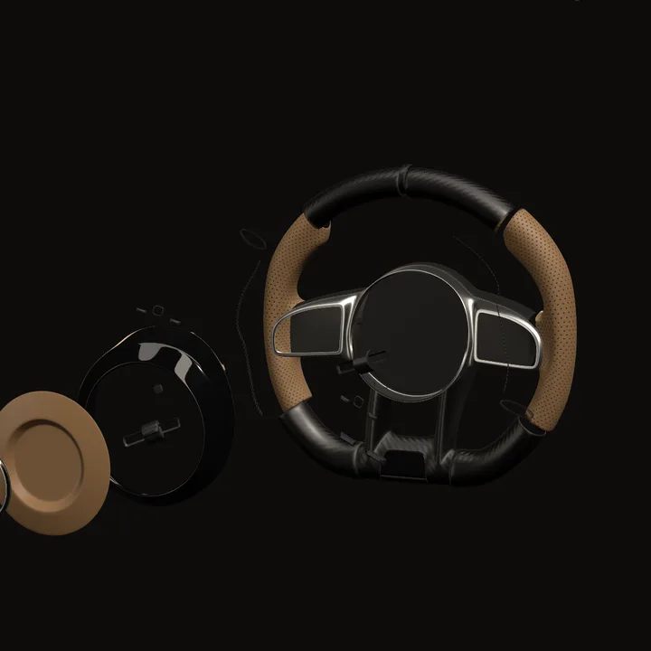 The wheel being assembled: alcantara and nappa
